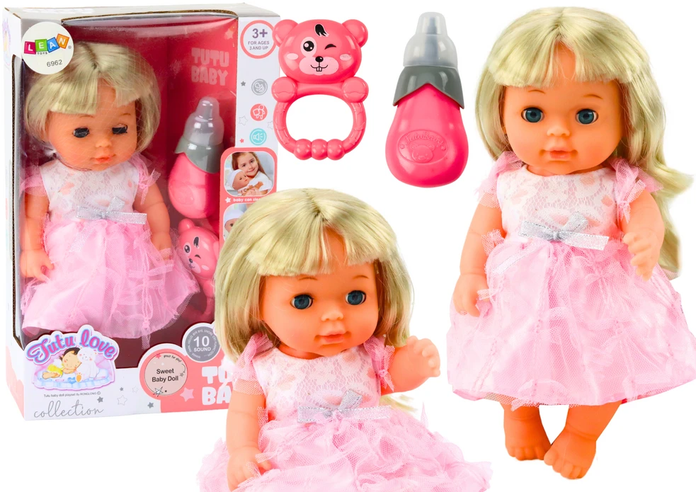 Lean Toys Lėlė su šviesiai rožine suknele