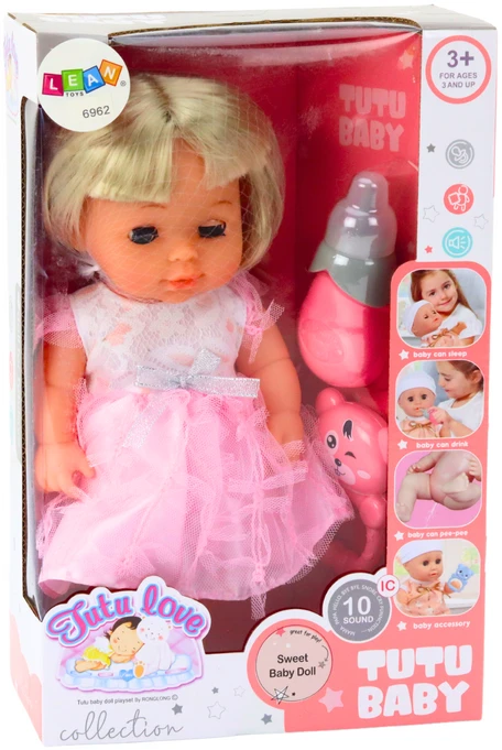 Lean Toys Lėlė su šviesiai rožine suknele