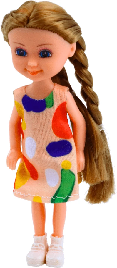 Lean Toys Mini lėlė su ilgais plaukais ir suknele, 15 cm