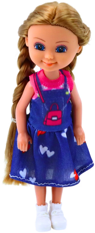 Lean Toys Mini lėlė su ilgais plaukais ir suknele, 15 cm