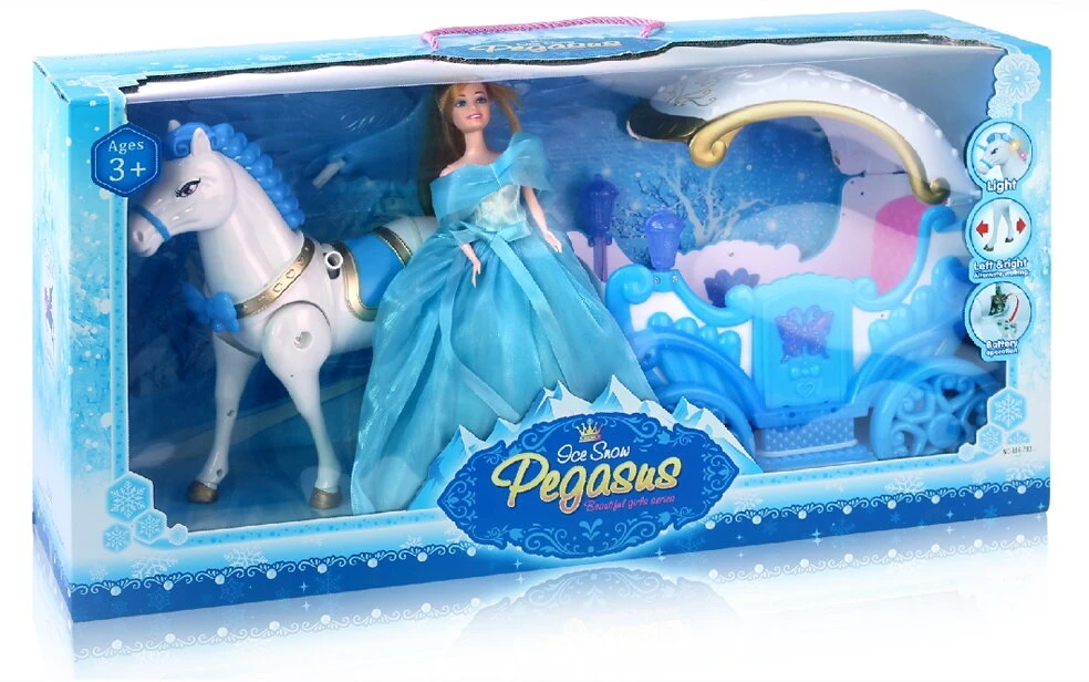 Lėlė su karieta ir einančiu sparnuotu arkliu „Ice Snow Pegasus“, 3+