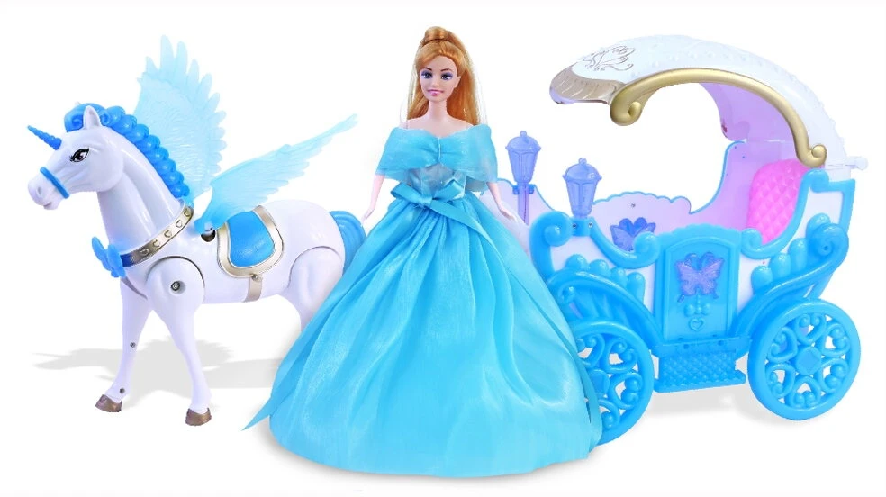 Lėlė su karieta ir einančiu sparnuotu arkliu „Ice Snow Pegasus“, 3+