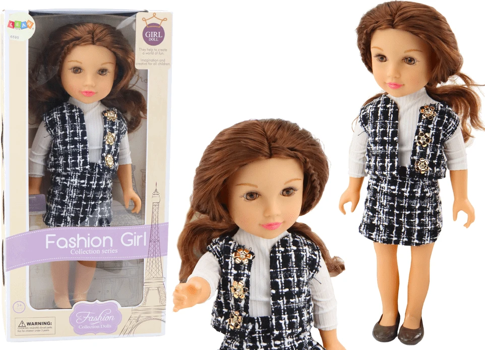 Lean Toys Lėlė su elegantiškais languotais drabužiais ir rudais plaukais