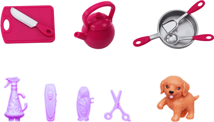 Lean Toys Lėlė Anlily su priedais: gydytoja, kirpykla, virėja