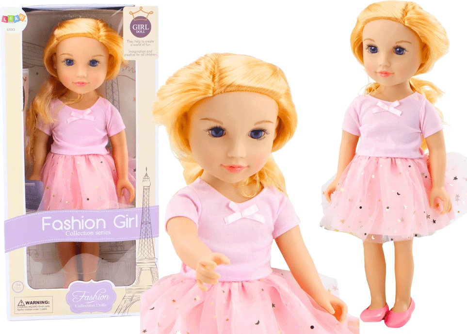 Lean Toys Lėlė su rausva suknele ir ilgais šviesiais plaukais