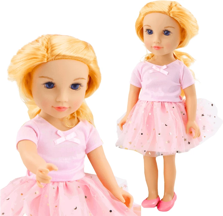 Lean Toys Lėlė su rausva suknele ir ilgais šviesiais plaukais