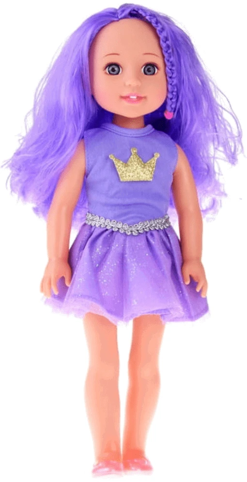 Lean Toys Lėlė su violetine suknele ir šukuosena