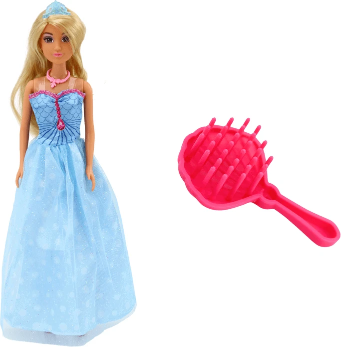 Lean Toys Anlily undinėlė princesė su mėlyna suknele ir šepetėliu
