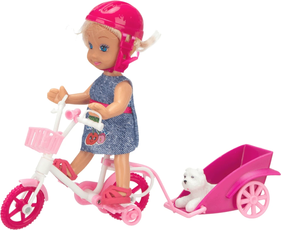 Lean Toys Žavingas rinkinys su lėle, dviračiu ir priekaba