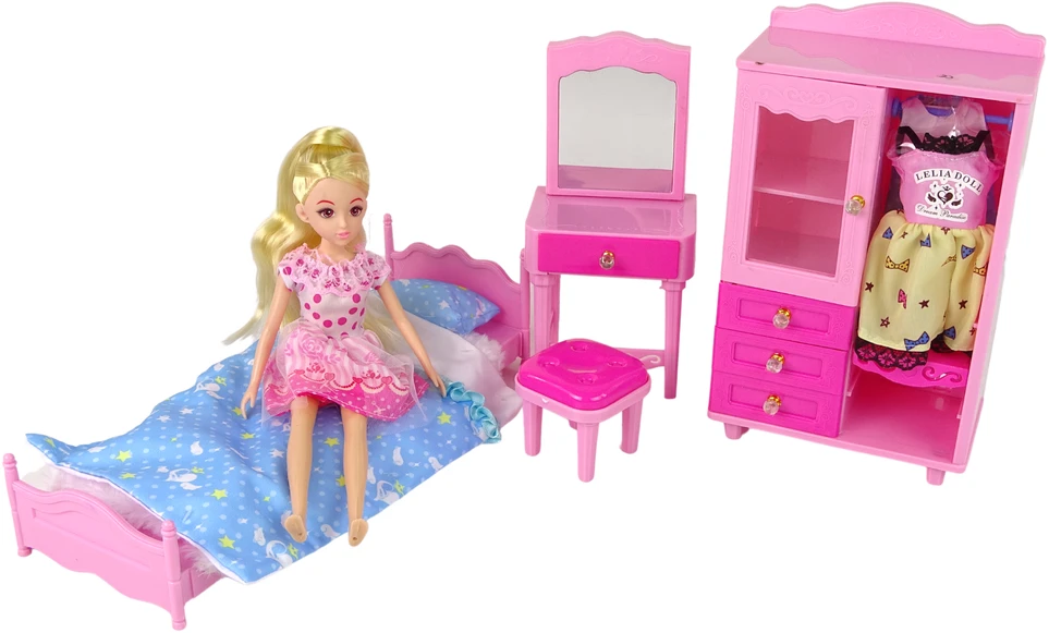 Lean Toys Lėlių baldų komplektas lova su spinta