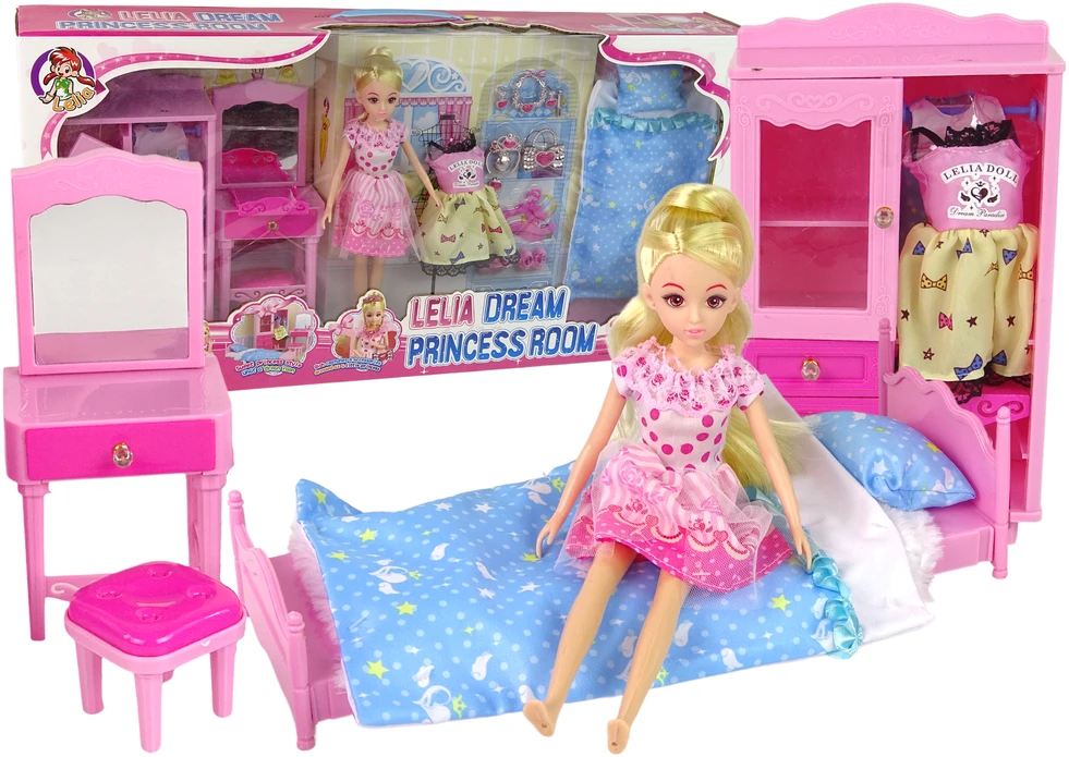 Lean Toys Lėlių baldų komplektas lova su spinta