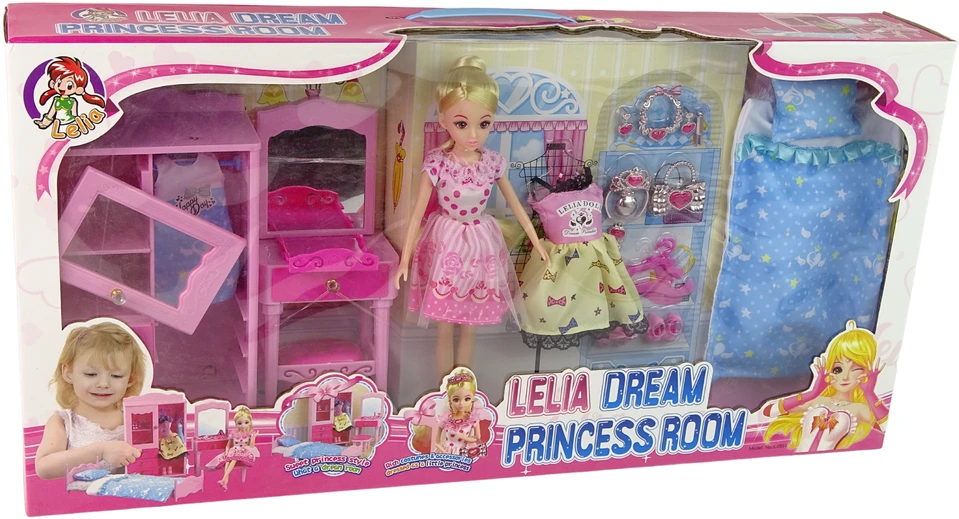Lean Toys Lėlių baldų komplektas lova su spinta