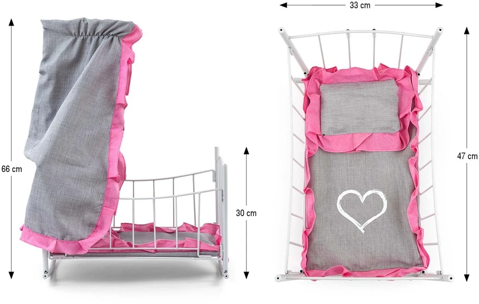 Lėlių lovytė–lopšys su baldakimu Milly Mally Lily, rožinė