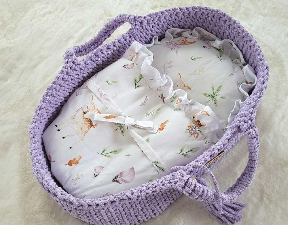 Lėlių nešynė boho stiliaus, medvilninė, violetinė