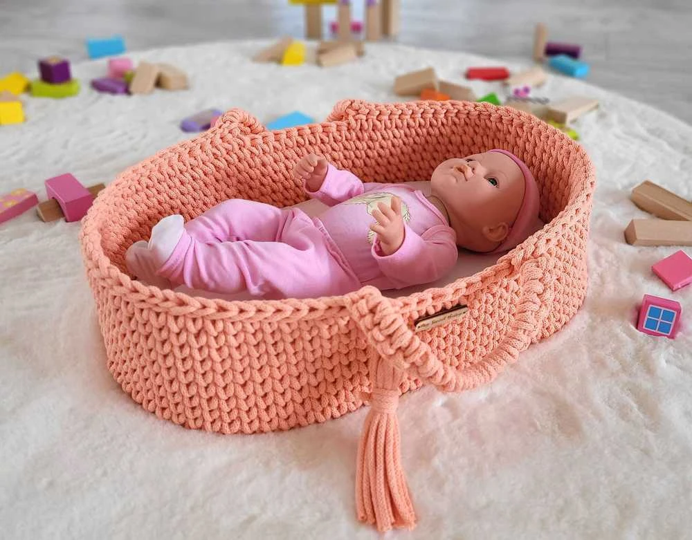 Lėlių nešynė boho stiliaus, medvilninė, persikinė