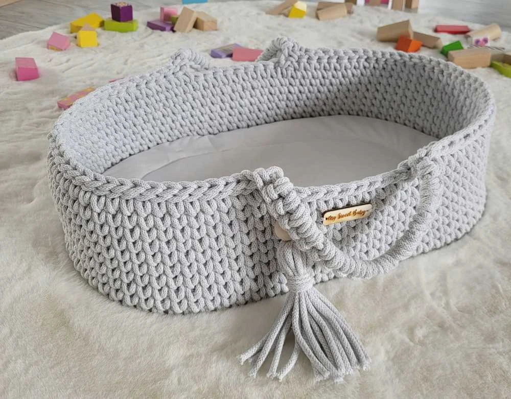 Lėlių nešynė boho stiliaus, šviesiai pilka, medvilninė