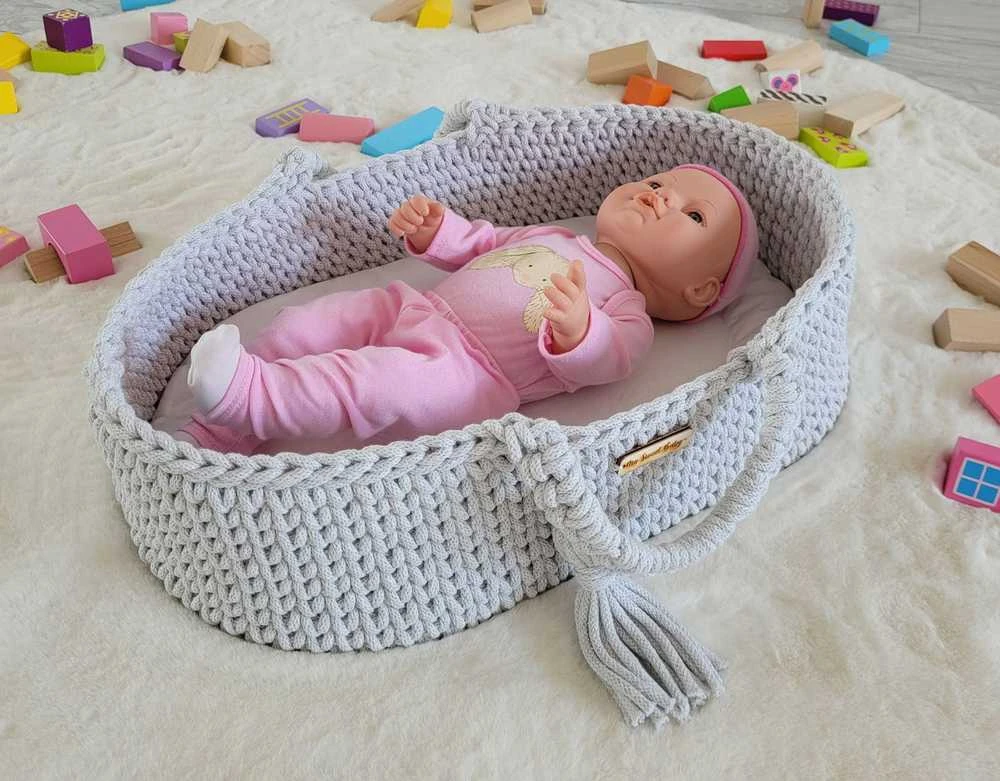 Lėlių nešynė boho stiliaus, šviesiai pilka, medvilninė