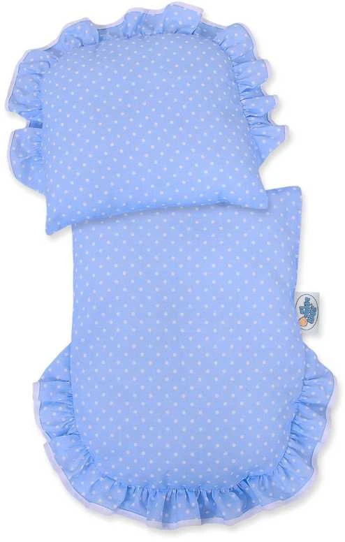 Lėlių pintas vežimėlis baltas su mėlyva patalyne