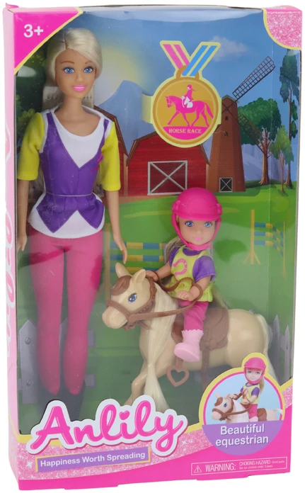 Lean Toys Anlily lėlės su vaiku ir poniuku