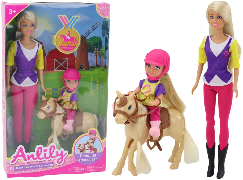 Lean Toys Anlily lėlės su vaiku ir poniuku