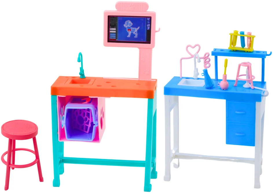 Lean Toys Lėlių veterinarijos priežiūros rinkinys su biuro baldais ir gyvūnais