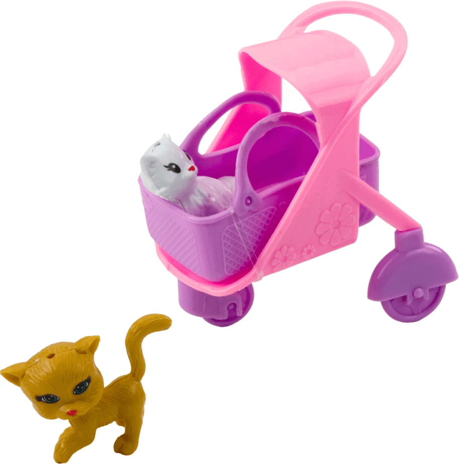 Lean Toys Lėlė su priedais ir vežimėliu, 14 cm