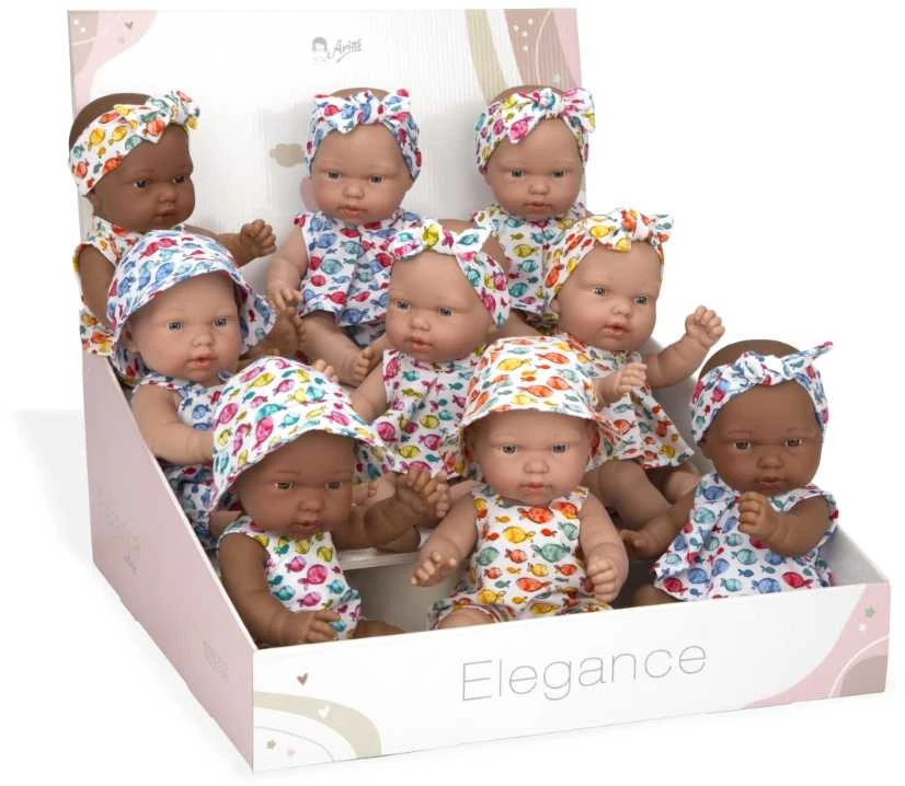 Munecas Arias Lėlytės su rūbeliais žuvyčių raštais, 24 cm