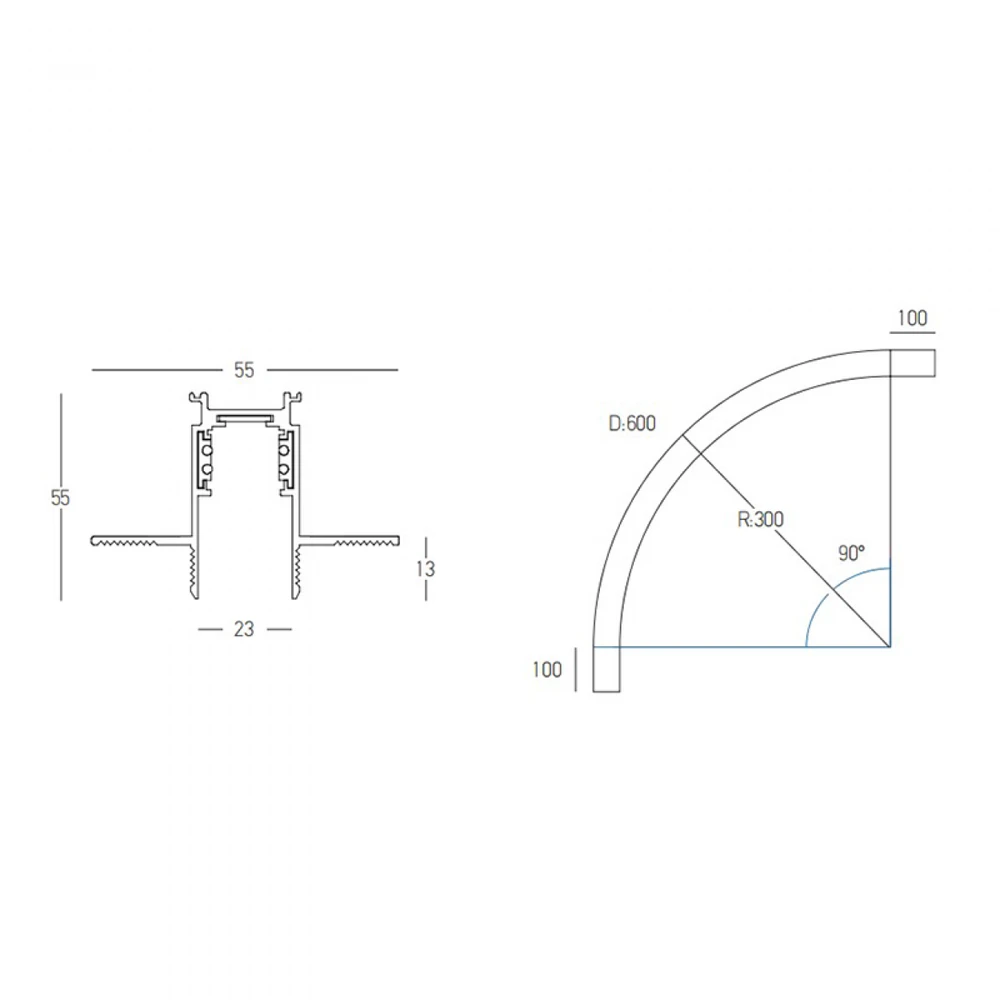 Lenktas užglaistomas magnetinės sistemos ZAMBELIS MAGNETIC bėgelis, 48V, juodas, 60cm, 22276