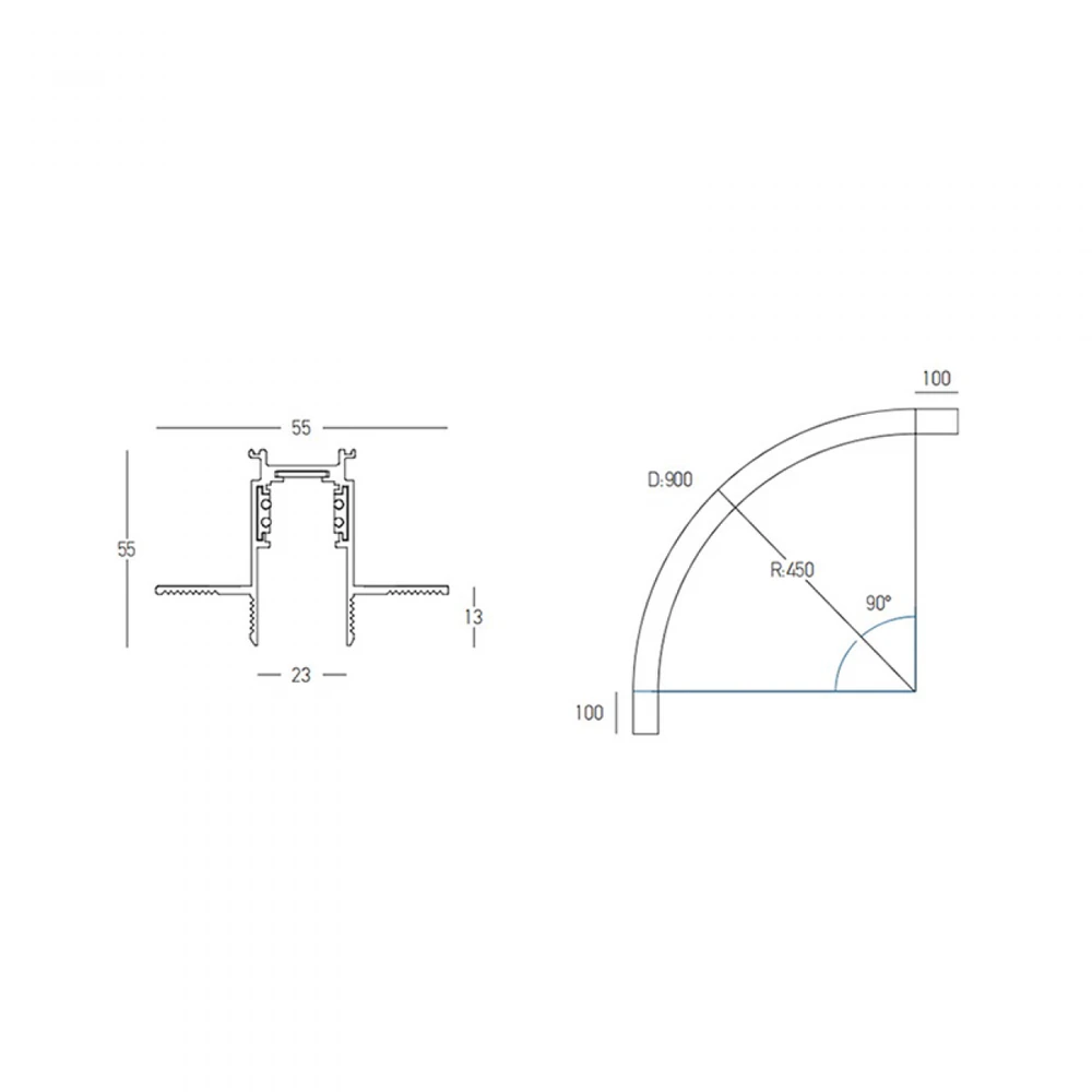 Lenktas užglaistomas magnetinės sistemos ZAMBELIS MAGNETIC bėgelis, 48V, juodas, 90cm, 22278
