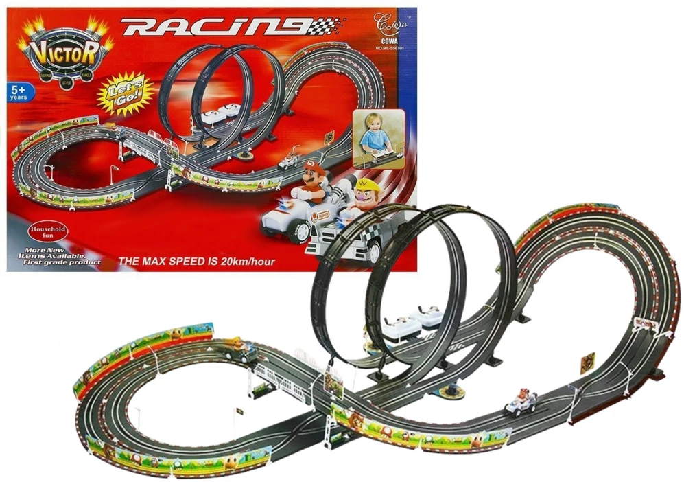Lean Toys Lenktynių trasa su dviem automobiliais - 452 cm