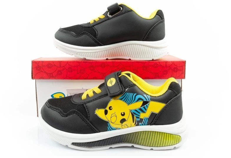 Leomil Pokemon vaikiški sportbačiai lengvi su lipukais, juodi ir geltoni