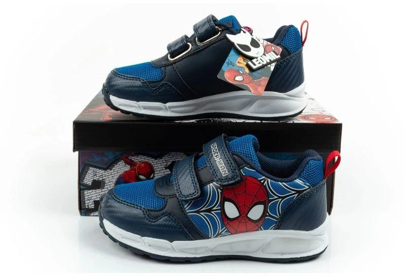 Leomil vaikiški lengvi Spiderman sportiniai bateliai su lipukais, juodos ir mėlynos spalvos