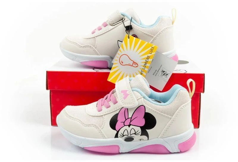 Leomil vaikiški sportiniai bateliai Minnie Mouse su lipdukais ir LED lemputėmis