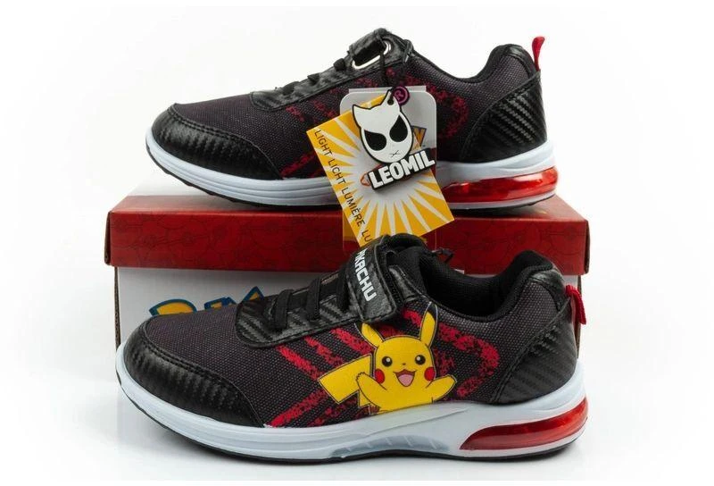 Leomil vaikiški sportiniai bateliai Pokemon kedai lengvi su lipukais LED juodi
