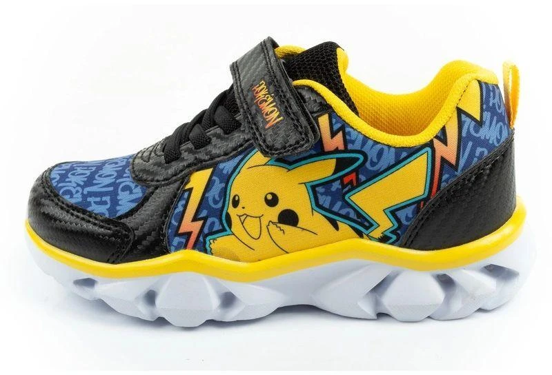 Leomil vaikiški sportiniai bateliai Pokemon lengvi su lipukais LED juodi geltoni