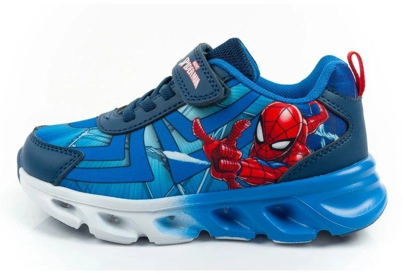 Leomil vaikiški sportiniai bateliai Spiderman lengvi su „velcro“ užsegimu ir LED lemputėmis, mėlyni