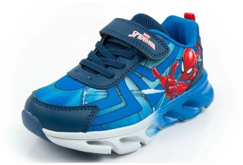 Leomil vaikiški sportiniai bateliai Spiderman lengvi su „velcro“ užsegimu ir LED lemputėmis, mėlyni