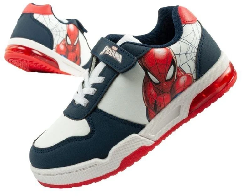 Leomil vaikiški sportiniai bateliai Spiderman lengvi su LED lemputėmis ir velcro užsegimu, balti