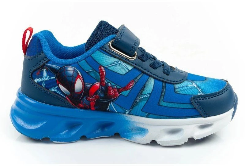 Leomil vaikiški sportiniai bateliai Spiderman lengvi su „velcro“ užsegimu ir LED lemputėmis, mėlyni