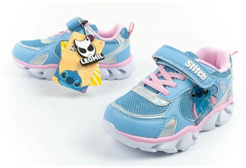 Leomil vaikiški sportiniai kedai su lipukais ir LED švieselėmis, mėlyni, Stitch