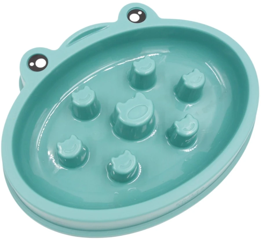 Lėto ėdimo dubenėlis gyvūnams (žydras, varliuko formos)