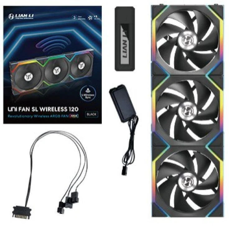Lian Li UNI FAN SL belaidis ARGB PWM ventiliatorius, 3 vnt. pakuotė su valdikliu - 120 mm, juodas