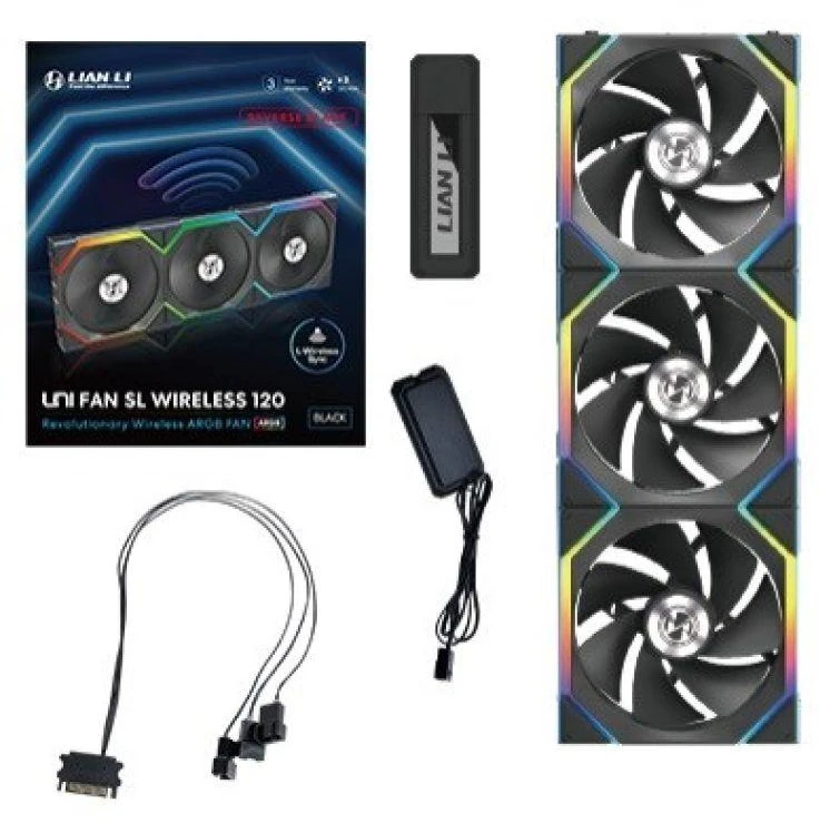 Lian Li UNI FAN SL Wireless ARGB PWM korpuso ventiliatorius, 3er-Pack su valdikliu- Reverse Blade, 120 mm, juodos spalvos