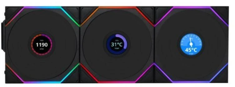 Lian Li UNI FAN TL Wireless LCD korpuso ventiliatorius, ARGB, PWM – Reverse Blade, 120mm, juodos spalvos