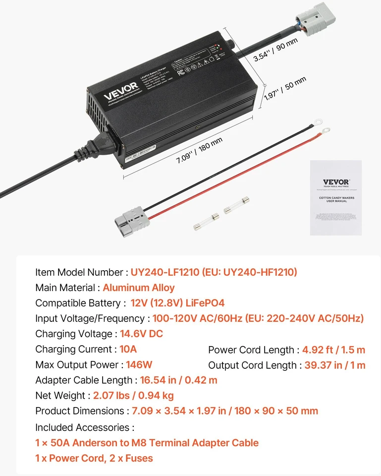 VEVOR 12V 10A išmanusis LiFePO4 kroviklis RV