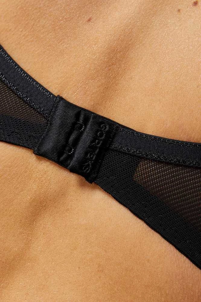 Liemenėlė moteriška juoda pusiau paminkštinta su tinkleliu Rene