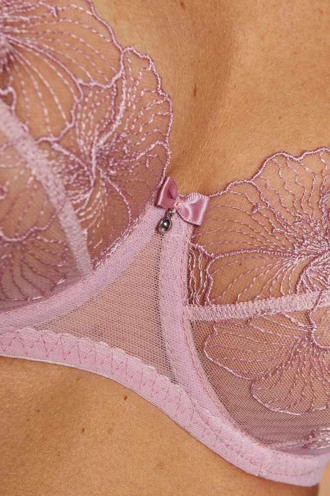 Liemenėlė su nėriniais rožinė permatoma švelniam palaikymui Bloom