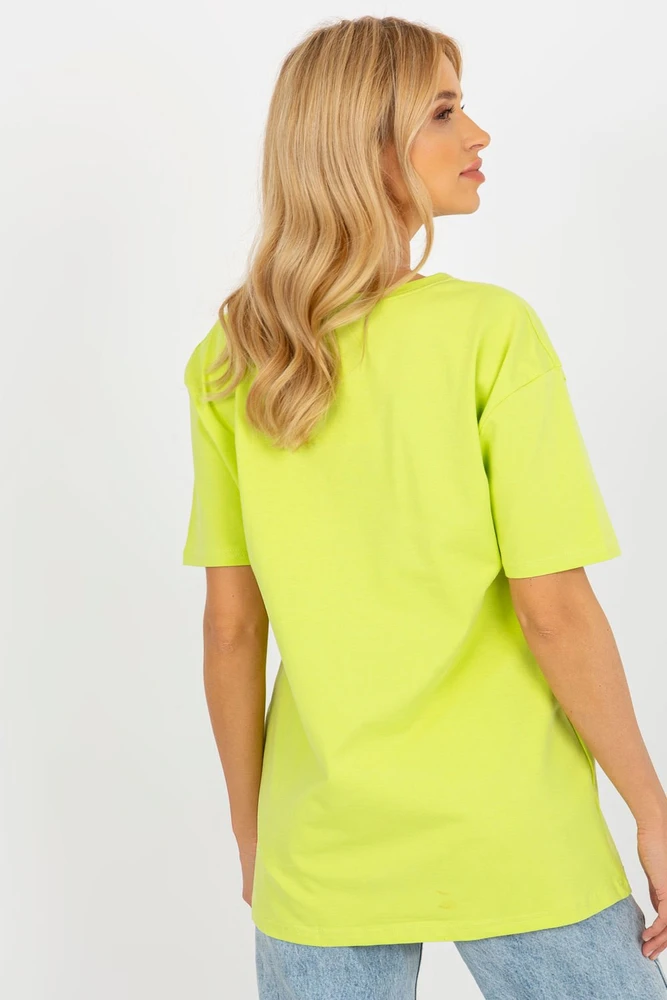 Lime spalvos moteriški marškinėliai su užrašu Ex Moda