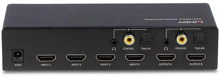 AV Jungiklis - LINDY 4x2 HDMI 4K60 Matrix su EDID Valdymu ir Dvigubas Garso Išgavimas