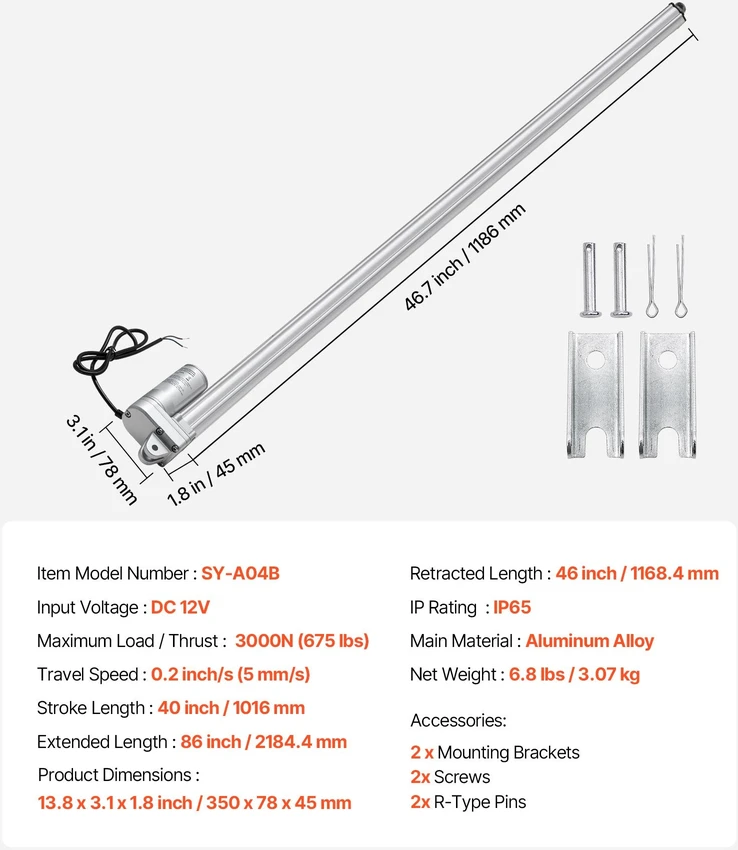 VEVOR 12V linijinis pavaros mechanizmas 101 cm